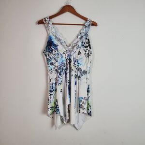 Women's Babydoll Top 1XL Multicolor Lace Floral Fairy Ethereal Boho Vintage Y2K